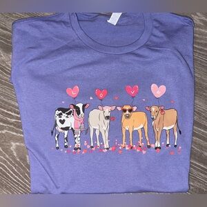 NEW Jerzees Purple Tee with Love Cow Design